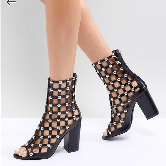 $80 ASOS Black Caged Silver Studded Sandals 9 - Picture 1 of 6